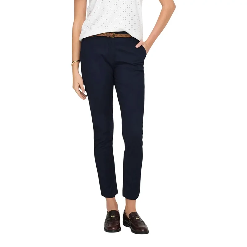 Jacqueline De Yong Damen blaue Chino-Gürtel-Hosen aus Baumwolle
