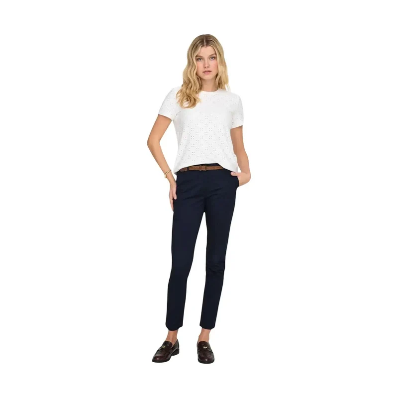 Jacqueline De Yong Damen blaue Chino-Gürtel-Hosen aus Baumwolle