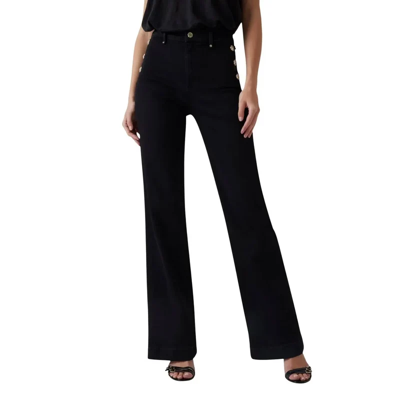 Guess Damen Neue Faye-Hose Schwarze Baumwollhose