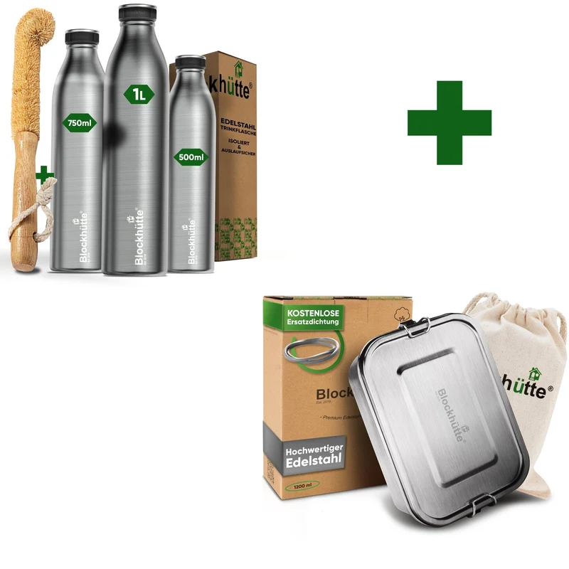 Alltags Bundle - Edelstahl Brotdose + Edelstahl Sport Trinkflasche