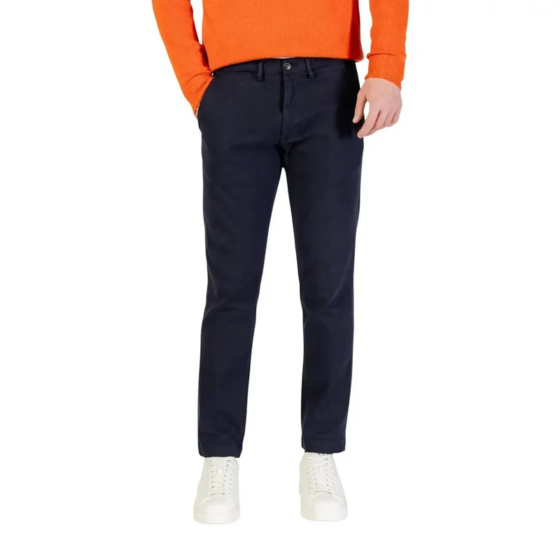 Borghese Herren Trousers Blaue Baumwoll-Stretch Freizeithosen