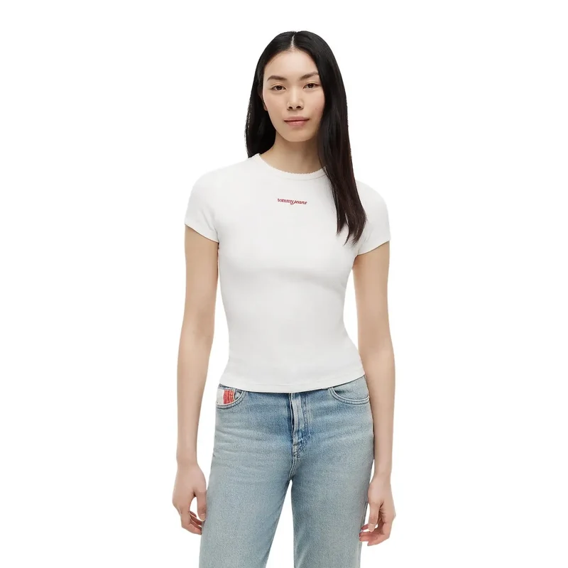 Tommy Hilfiger Damen Organic Cotton Kurzarm-T-Shirt in Weiß