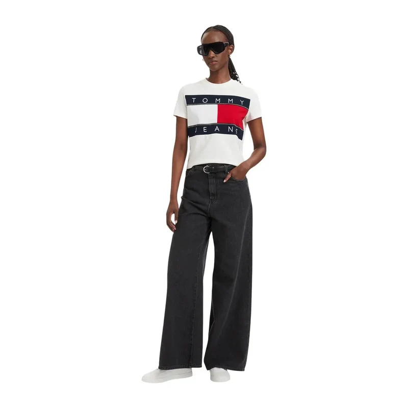 Tommy Hilfiger Damen Weißes T-Shirt mit Rundhalsausschnitt aus Bio-Baumwolle