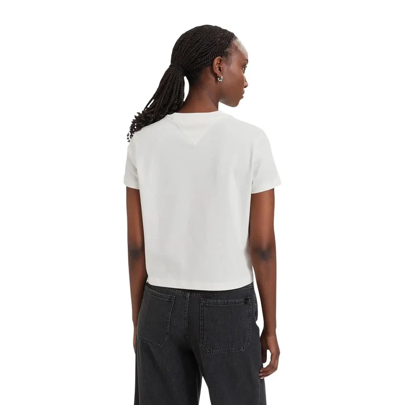 Tommy Hilfiger Damen Weißes T-Shirt mit Rundhalsausschnitt aus Bio-Baumwolle