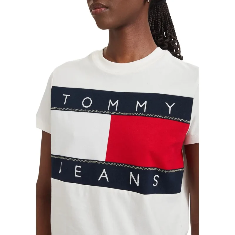 Tommy Hilfiger Damen Weißes T-Shirt mit Rundhalsausschnitt aus Bio-Baumwolle