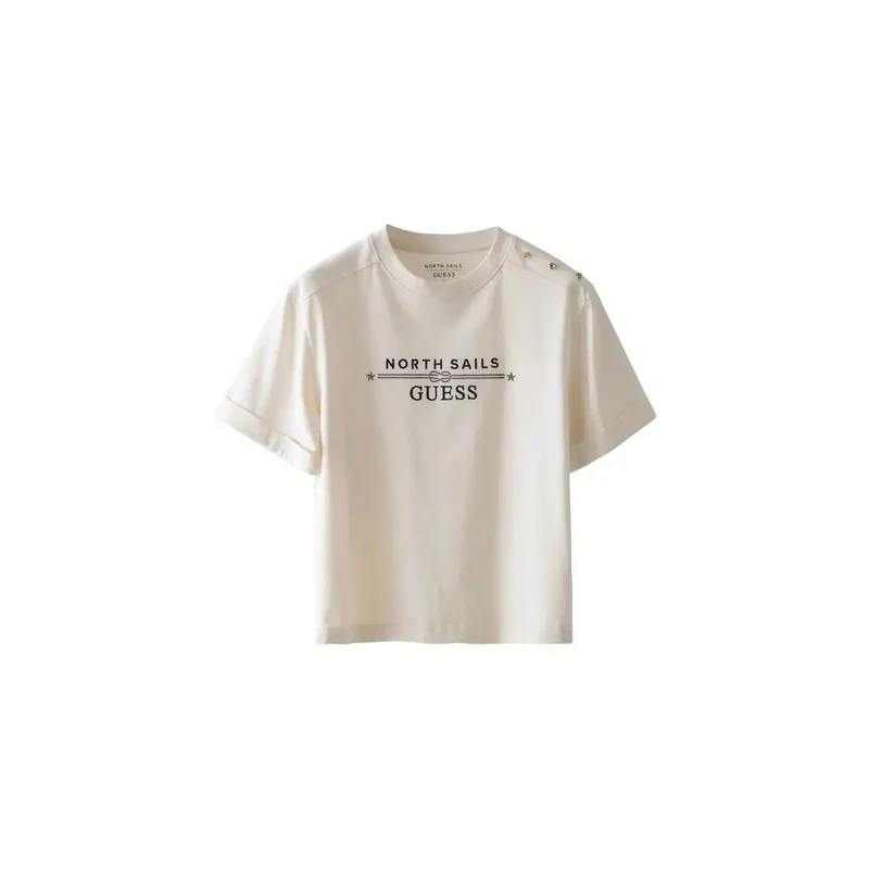 Damen T-Shirt mit weißem Baumwoll-Logo, Kurzarm, Rundhalsausschnitt