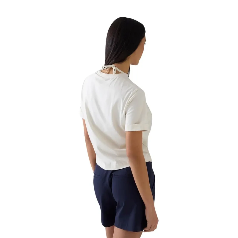 Damen T-Shirt mit weißem Baumwoll-Logo, Kurzarm, Rundhalsausschnitt