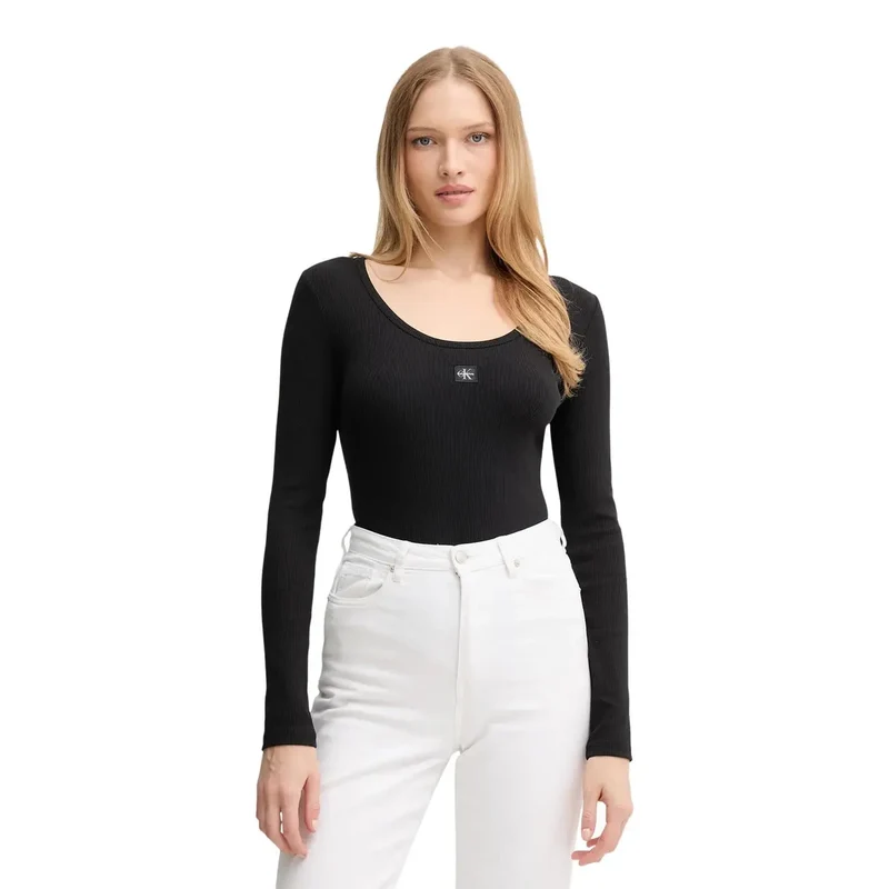 Calvin Klein Jeans Damen Schwarzes Baumwoll-Langarmshirt