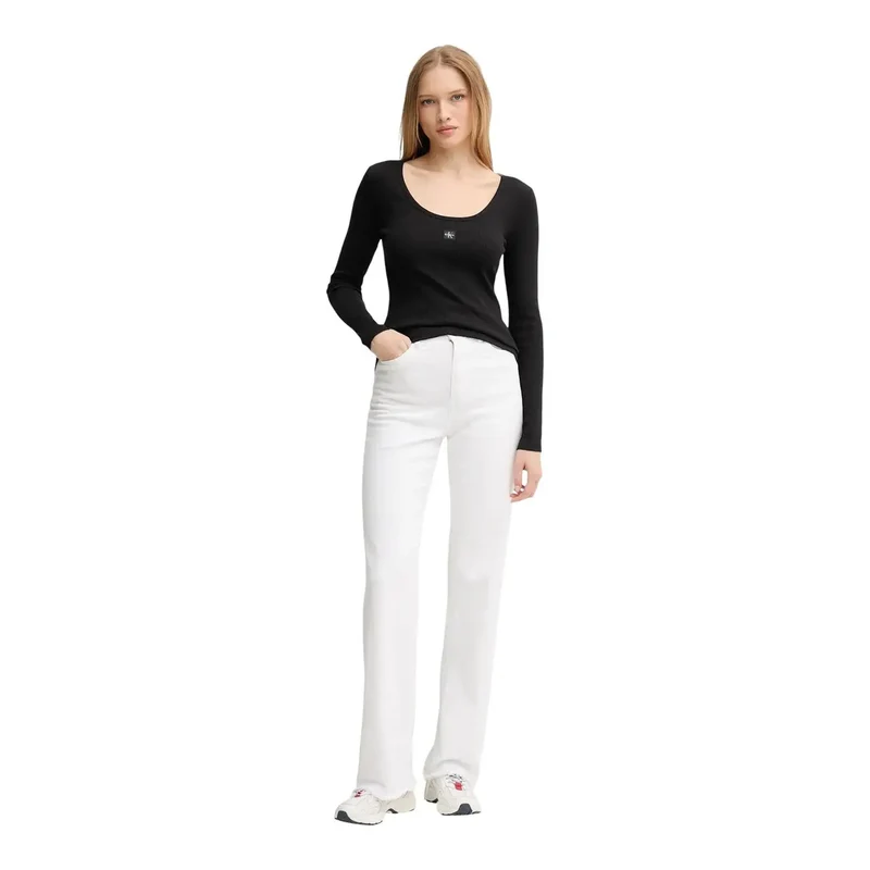 Calvin Klein Jeans Damen Schwarzes Baumwoll-Langarmshirt