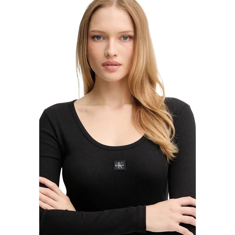 Calvin Klein Jeans Damen Schwarzes Baumwoll-Langarmshirt
