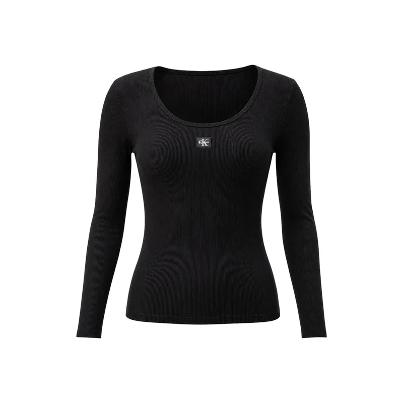 Calvin Klein Jeans Damen Schwarzes Baumwoll-Langarmshirt