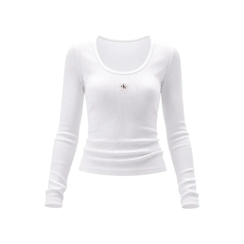 Calvin Klein Jeans Damen weißes Longshirt aus Baumwolle mit Elasthan