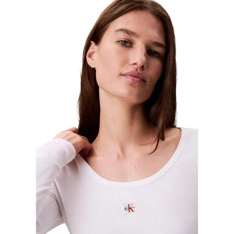 Calvin Klein Jeans Damen weißes Longshirt aus Baumwolle mit Elasthan