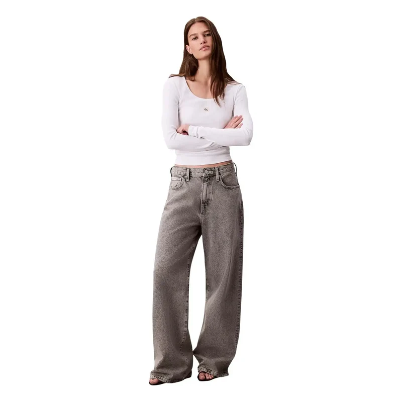 Calvin Klein Jeans Damen weißes Longshirt aus Baumwolle mit Elasthan