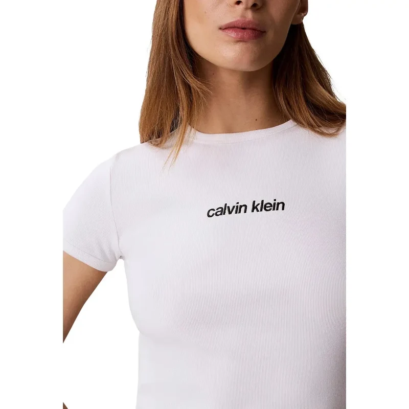 Calvin Klein Jeans Damen Weißes Baumwoll-T-Shirt mit Rundhalsausschnitt