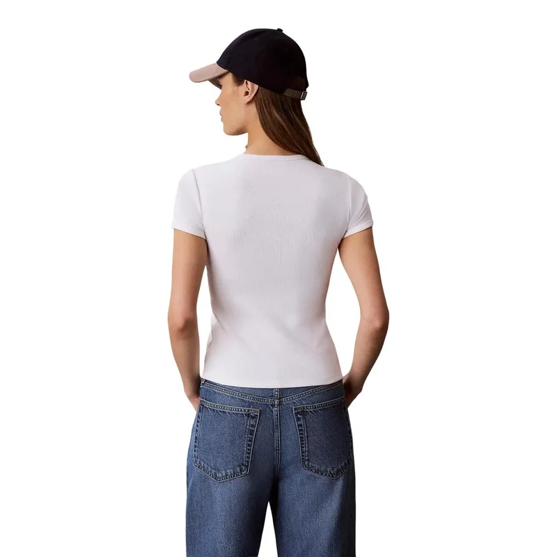 Calvin Klein Jeans Damen Weißes Baumwoll-T-Shirt mit Rundhalsausschnitt