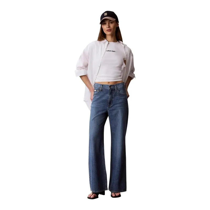 Calvin Klein Jeans Damen Weißes Baumwoll-T-Shirt mit Rundhalsausschnitt