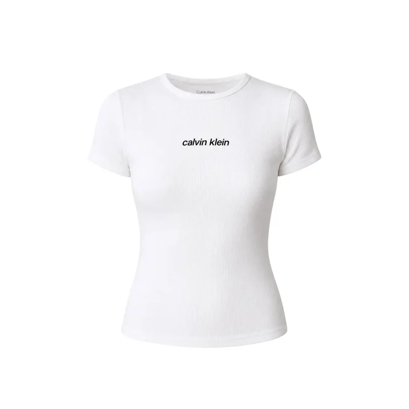 Calvin Klein Jeans Damen Weißes Baumwoll-T-Shirt mit Rundhalsausschnitt