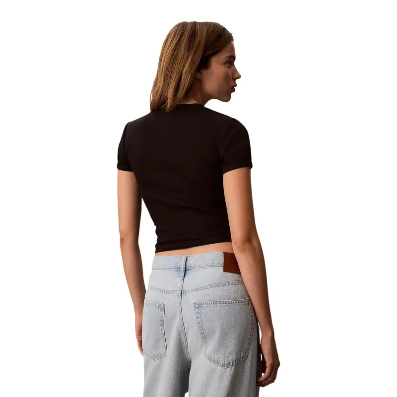 Calvin Klein Jeans Damen schwarzes Baumwoll-T-Shirt mit Rundhalsausschnitt