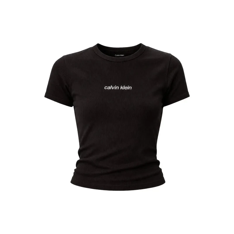 Calvin Klein Jeans Damen schwarzes Baumwoll-T-Shirt mit Rundhalsausschnitt