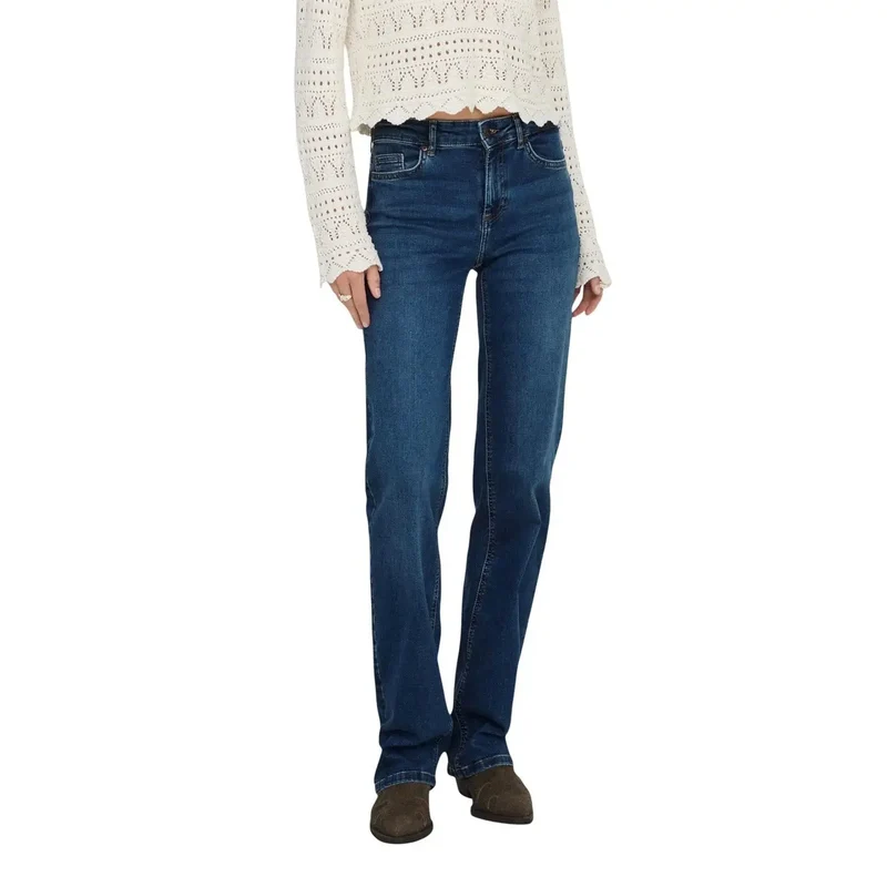 Only Damen Blaue Mittlere Gerade Jeans Baumwoll-Denim