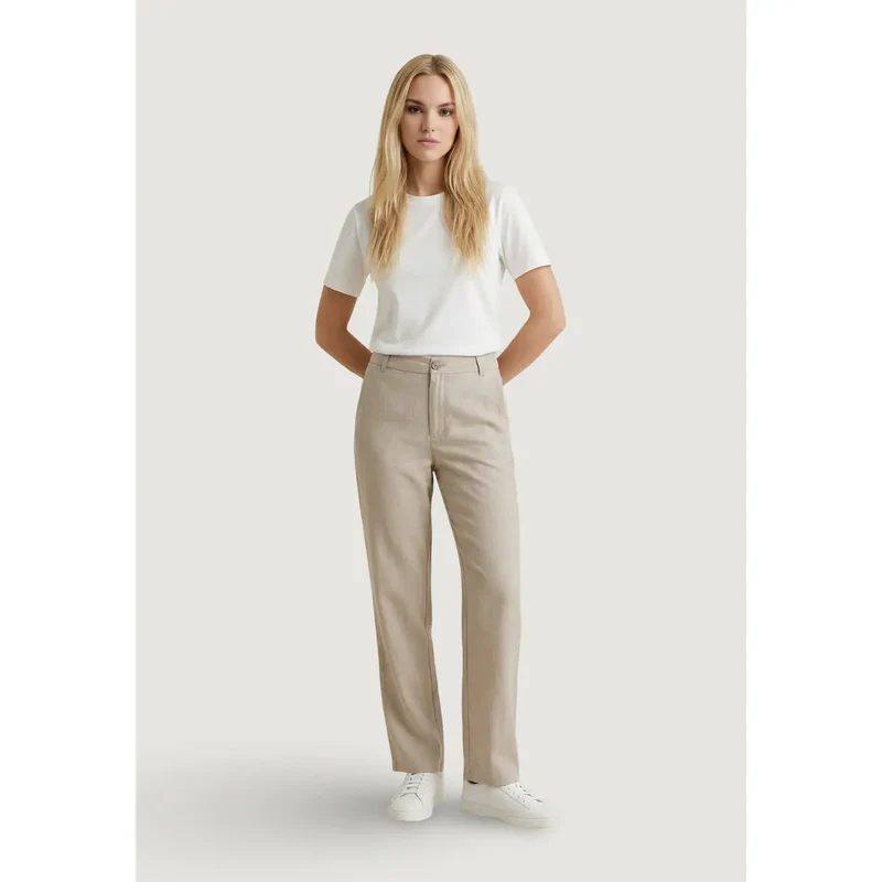 Only Damen gerade Stoffhosen Beige aus Viskose Regular Fit