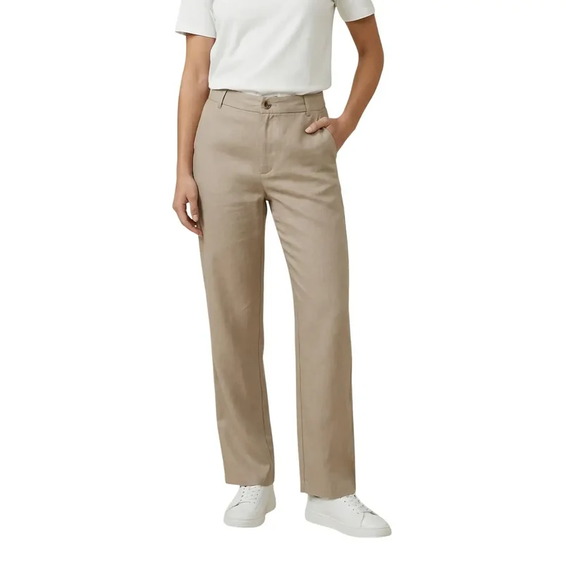 Only Damen gerade Stoffhosen Beige aus Viskose Regular Fit