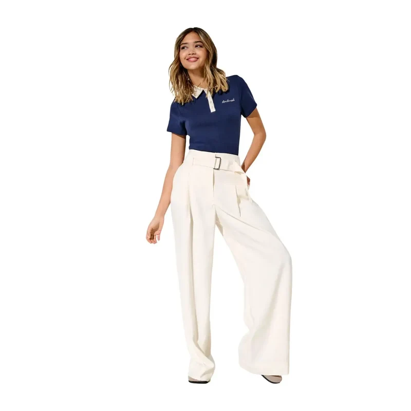 Only Damen Beige Weite Beinweite Gürtel Viskose-Hose