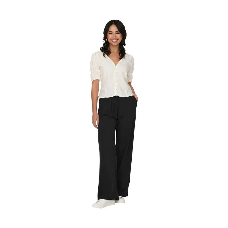 Only Damenhosen Schwarz aus Baumwolle mit Spitze und Details 15319090