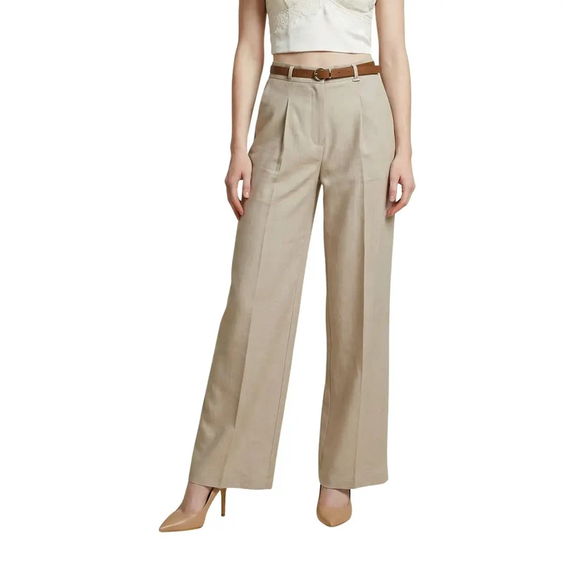 Damenhosen aus Polyester in Beige mit Reißverschluss und Knopf, hergestellt in Italien