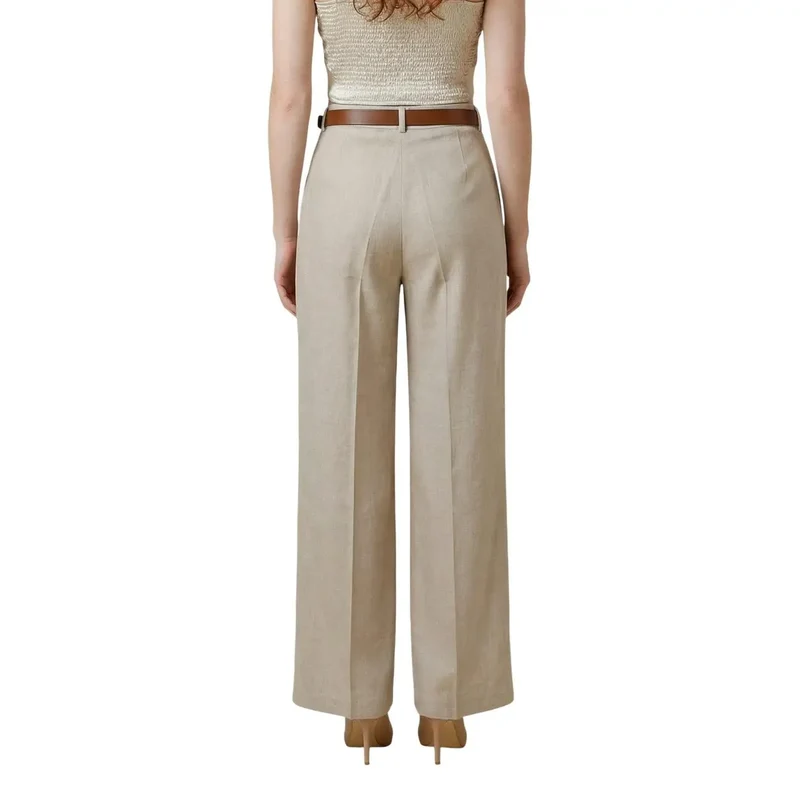 Damenhosen aus Polyester in Beige mit Reißverschluss und Knopf, hergestellt in Italien