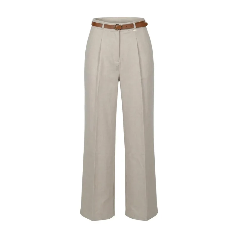 Damenhosen aus Polyester in Beige mit Reißverschluss und Knopf, hergestellt in Italien