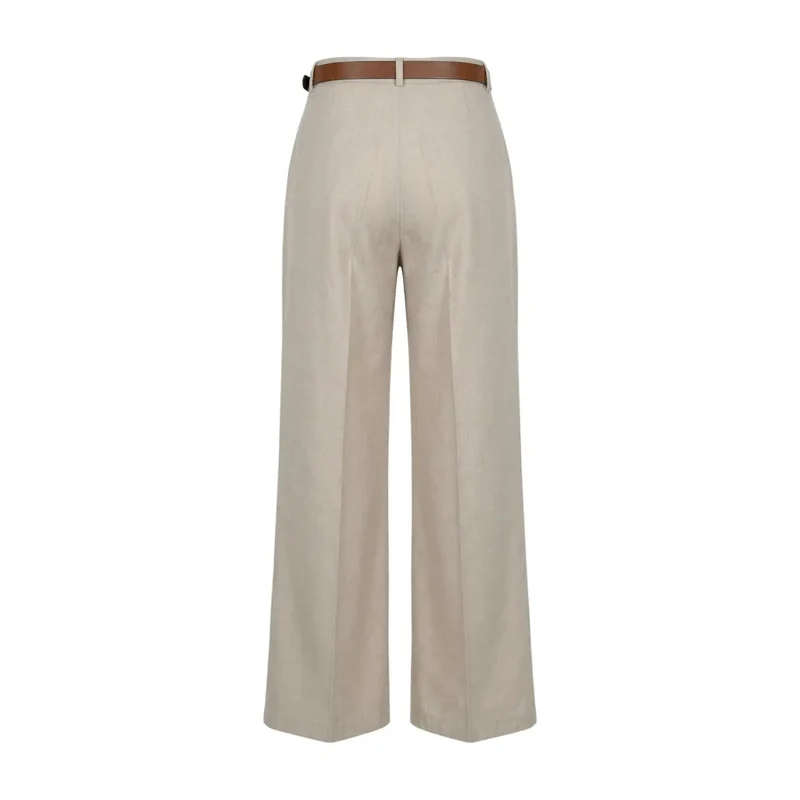 Damenhosen aus Polyester in Beige mit Reißverschluss und Knopf, hergestellt in Italien
