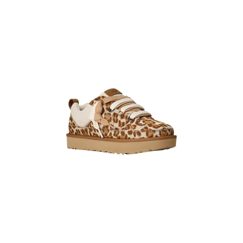 Ugg Damen Wildleder Sneakers Beige Leopardenmuster-Schnürsenkel