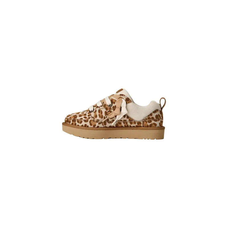 Ugg Damen Wildleder Sneakers Beige Leopardenmuster-Schnürsenkel