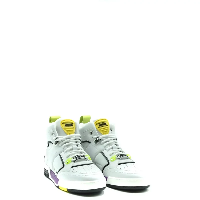 Moschino Herren Ledersneakers Weiß Sportlich Schlupf