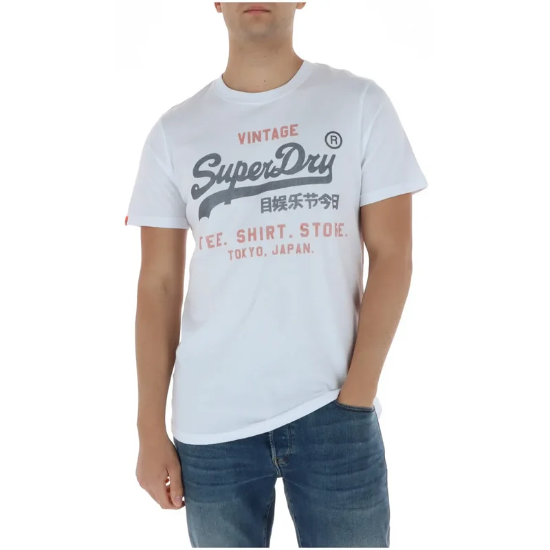 Superdry Herren T-Shirt Weißer Druck Rundhals Baumwolle M1012212A