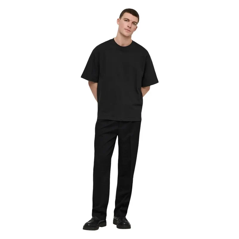Only & Sons Herren Schwarzes Baumwoll-Rundhals-T-Shirt 22036392 Stil erkunden