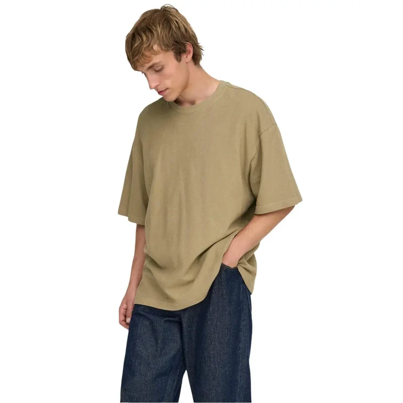 Only & Sons Herren Schwarzes Baumwoll-Rundhals-T-Shirt 22036392 Stil erkunden