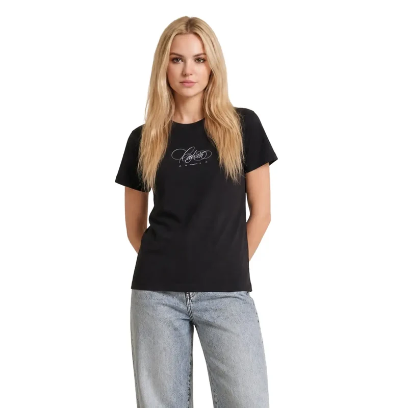 Calvin Klein Jeans Damen Schwarzes klassisches T-Shirt aus Baumwolle