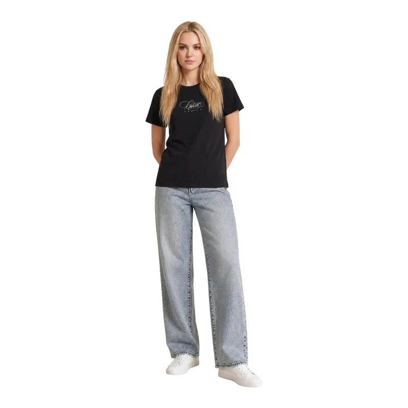 Calvin Klein Jeans Damen Schwarzes klassisches T-Shirt aus Baumwolle