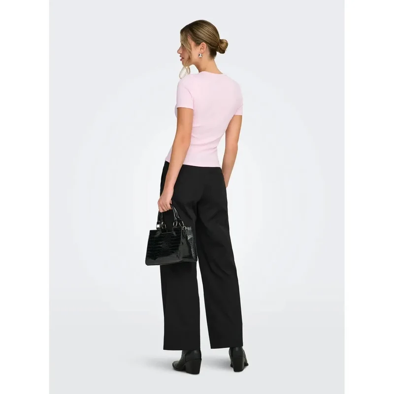 Only: Rosa Kurzärmeliges T-Shirt mit Rundhalsausschnitt aus Polyester, aus Polyester-Mischgewebe