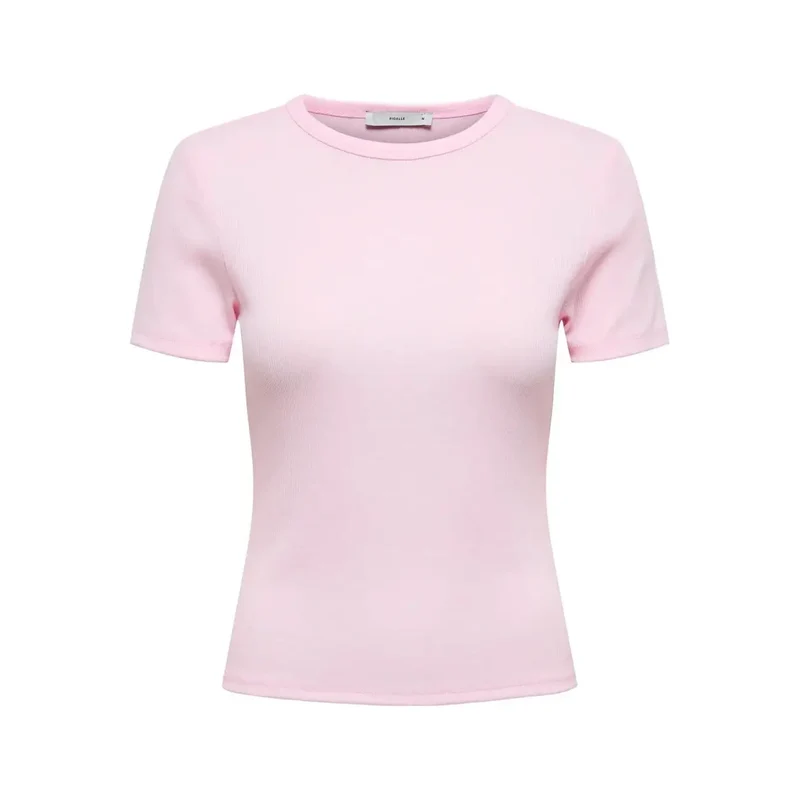 Only: Rosa Kurzärmeliges T-Shirt mit Rundhalsausschnitt aus Polyester, aus Polyester-Mischgewebe