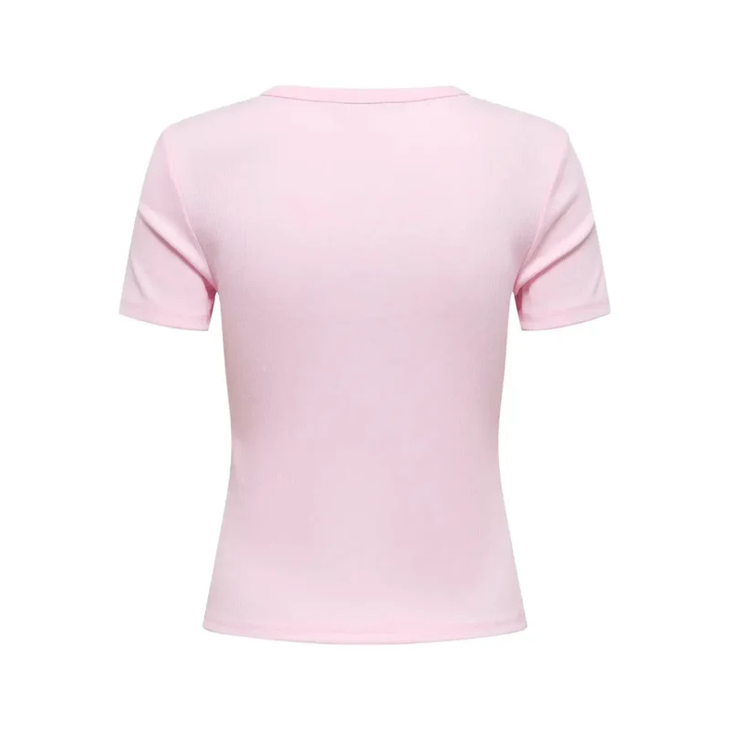 Only: Rosa Kurzärmeliges T-Shirt mit Rundhalsausschnitt aus Polyester, aus Polyester-Mischgewebe