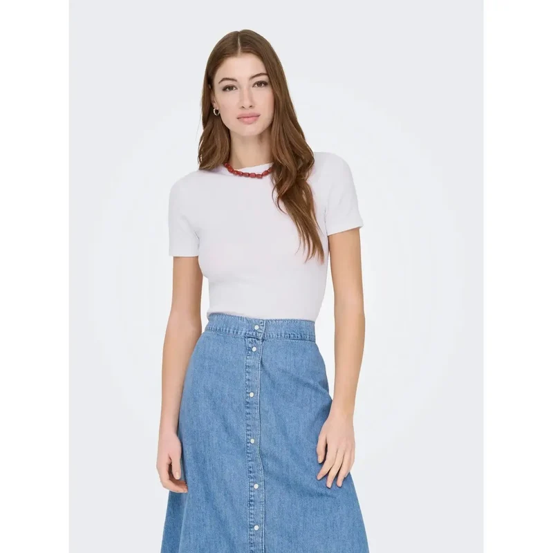 Only: Rosa Kurzärmeliges T-Shirt mit Rundhalsausschnitt aus Polyester, aus Polyester-Mischgewebe