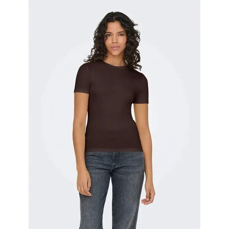 Only: Rosa Kurzärmeliges T-Shirt mit Rundhalsausschnitt aus Polyester, aus Polyester-Mischgewebe