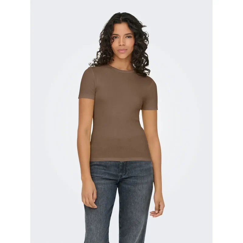 Only: Rosa Kurzärmeliges T-Shirt mit Rundhalsausschnitt aus Polyester, aus Polyester-Mischgewebe