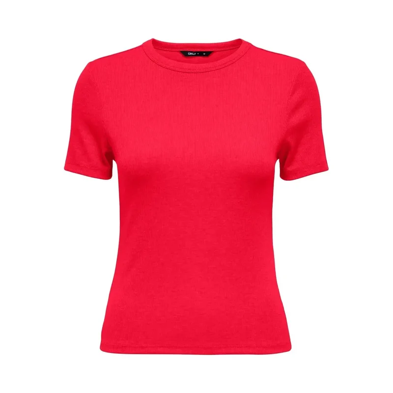 Only: Rosa Kurzärmeliges T-Shirt mit Rundhalsausschnitt aus Polyester, aus Polyester-Mischgewebe