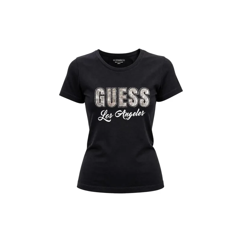 Damen T-Shirt aus schwarzer Baumwolle im klassischen Stil mit kurzem Ärmel