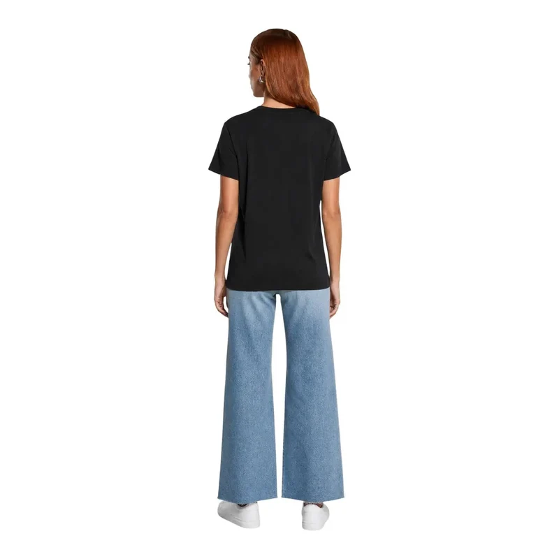 Damen T-Shirt aus schwarzer Baumwolle im klassischen Stil mit kurzem Ärmel